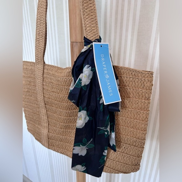 Draper James Straw Tote Purse with Floral Print Scarf NWT - Picture 3 of 8